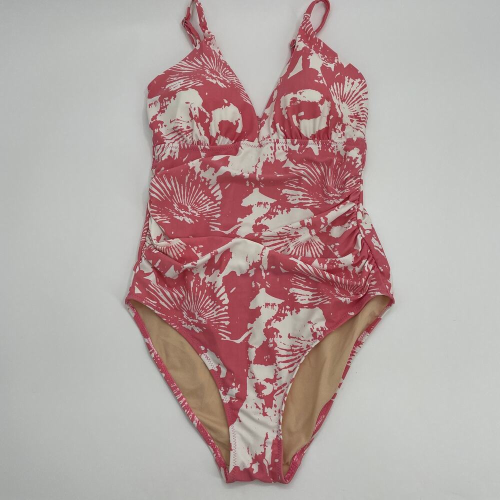 LE WEEKEND by Virginia Johnson Women's Size M One Piece Swimsuit Pink V-Neck